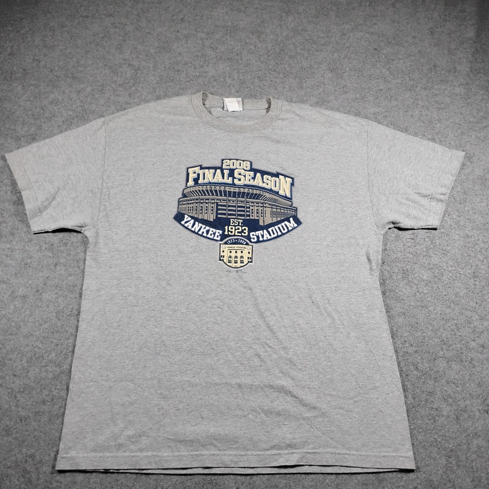 Majestic Yankee Stadium Final Season Men Size XL Gray T-Shirt 2008 Vintage MLB